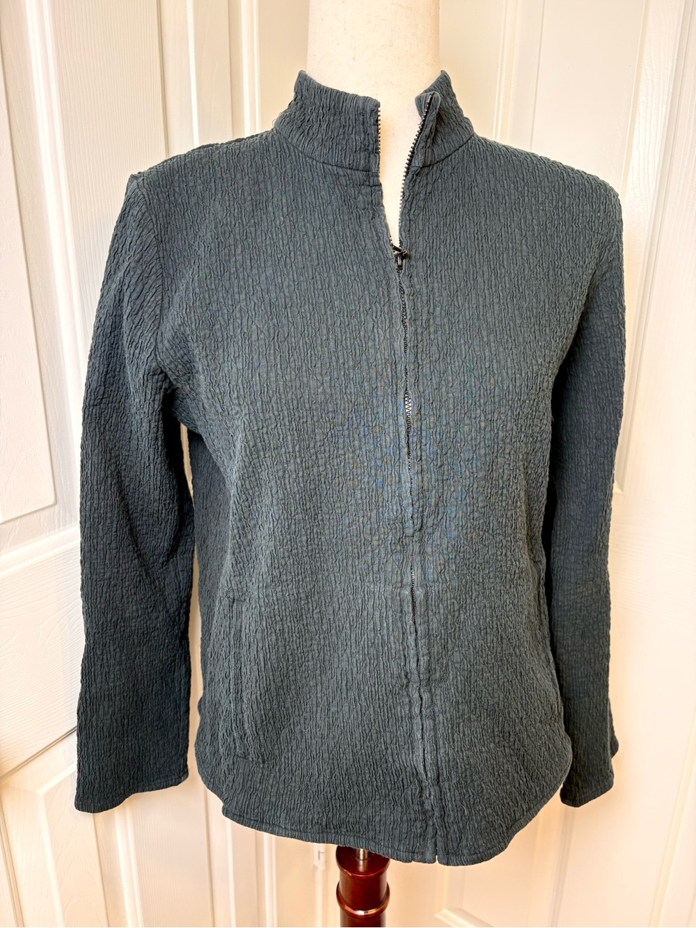 Eileen Fisher Textured Zip-Up Jacket Minimalist Modern Classic Black Medium